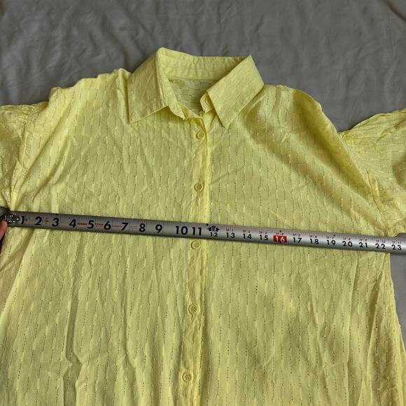 Yellow, Eyelet, Linen Like, Long Sleeve Button Down/Shorts Set- M - Picture 6 of 13